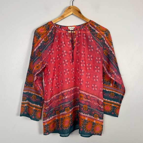 NATURAL LIFE Tops - Live Happy Natural life  sheer small Pink & Multicolored Bohemian blouse